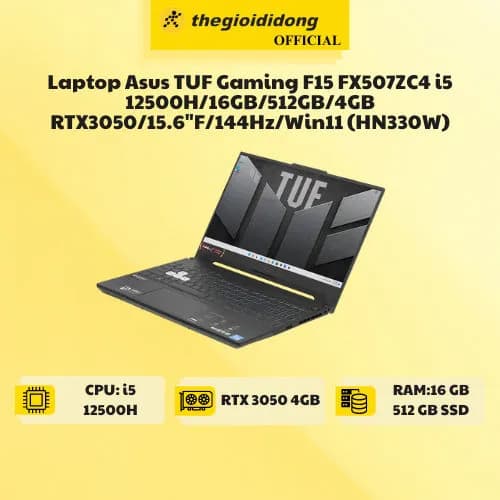 Laptop Asus TUF Gaming F15 FX507ZC4 - HN330W (i5 12500H, 16GB, 512GB, RTX 3050 4GB, Full HD 144Hz, Win11) - 14