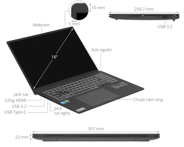 Laptop Asus Gaming V16 V3607VH - RP084W (Core 5 210H, 16GB, 512GB, RTX 5050 8GB, WUXGA 144Hz, Win11) - 14