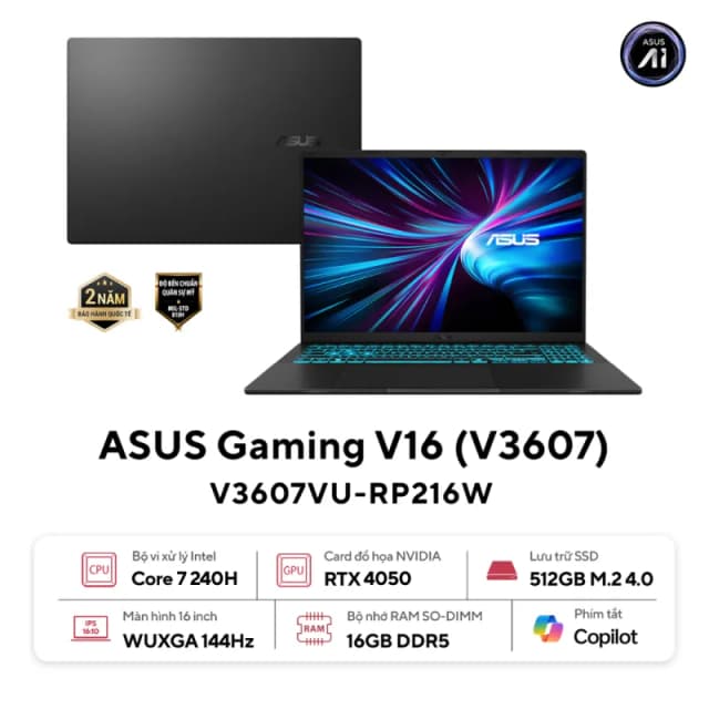 Laptop Asus Gaming V16 V3607VU - RP192W (Core 5 210H, 16GB, 512GB, RTX 4050 6GB, WUXGA 144Hz, Win11) - 14