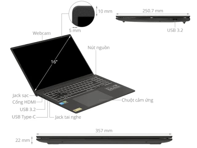 Laptop Asus Gaming V16 V3607VU - RP192W (Core 5 210H, 16GB, 512GB, RTX 4050 6GB, WUXGA 144Hz, Win11) - 6