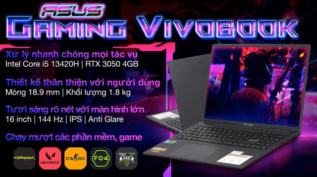 Laptop Asus Gaming Vivobook K3605VC - RP364W (i5 13420H, 16GB, 512GB, RTX 3050 4GB, WUXGA 144Hz, Win11) - 2