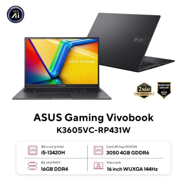 Laptop Asus Gaming Vivobook K3605VC - RP364W (i5 13420H, 16GB, 512GB, RTX 3050 4GB, WUXGA 144Hz, Win11) - 11