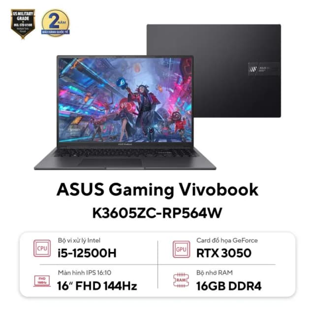 Laptop Asus Gaming Vivobook K3605VC - RP364W (i5 13420H, 16GB, 512GB, RTX 3050 4GB, WUXGA 144Hz, Win11) - 9