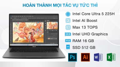 Laptop Asus Vivobook S14 S3407CA - LY095WS (Ultra 5 225H, 16GB, 512GB, WUXGA, OfficeH24+365, Win11) - 6