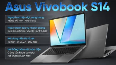Laptop Asus Vivobook S14 S3407CA - LY096WS (Ultra 7 255H, 16GB, 512GB, WUXGA, OfficeH24+365, Win11) - 2