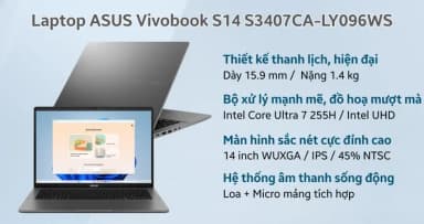 Laptop Asus Vivobook S14 S3407CA - LY096WS (Ultra 7 255H, 16GB, 512GB, WUXGA, OfficeH24+365, Win11) - 18
