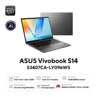 Laptop Asus Vivobook S14 S3407CA - LY096WS (Ultra 7 255H, 16GB, 512GB, WUXGA, OfficeH24+365, Win11) - 7
