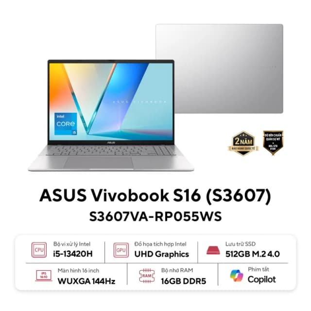 Laptop Asus Vivobook S16 S3607VA - RP055WS (i5 13420H, 16GB, 512GB, WUXGA 144Hz, OfficeH24+365, Win11) - 12