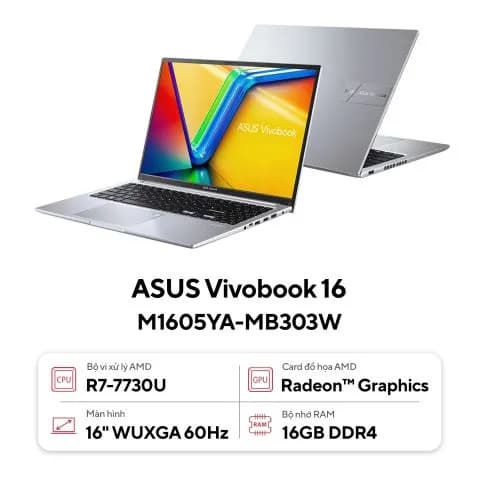 Laptop Asus Vivobook S16 S3607VA - RP055WS (i5 13420H, 16GB, 512GB, WUXGA 144Hz, OfficeH24+365, Win11) - 17