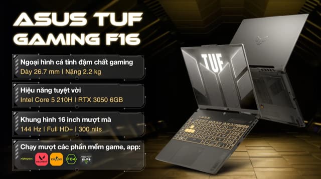 Laptop Asus TUF Gaming F16 FX607VJ - RL034W (Core 5 210H, 16GB, 512GB, RTX 3050 6GB, Full HD+ 144Hz, Win11) - 2