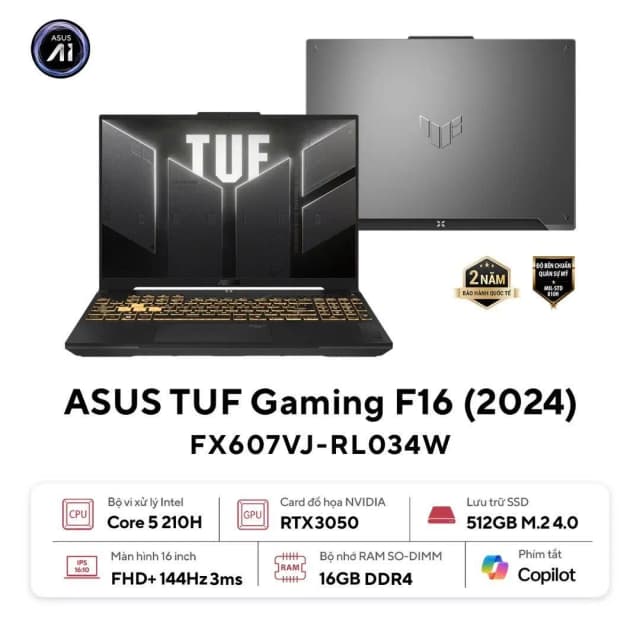 Laptop Asus TUF Gaming F16 FX607VJ - RL034W (Core 5 210H, 16GB, 512GB, RTX 3050 6GB, Full HD+ 144Hz, Win11) - 10