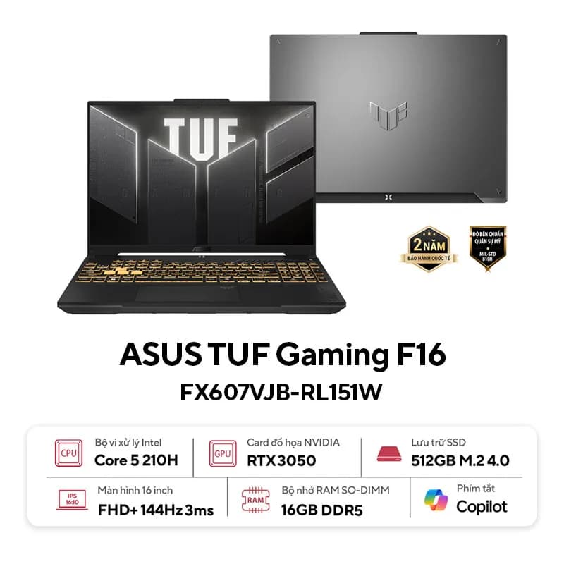 Laptop Asus TUF Gaming F16 FX607VJB - RL151W (Core 5 210H, 16GB, 512GB, RTX 3050 6GB, Full HD+, 144Hz, Win11) - Giá rẻ nhất hôm nay - Ảnh 1