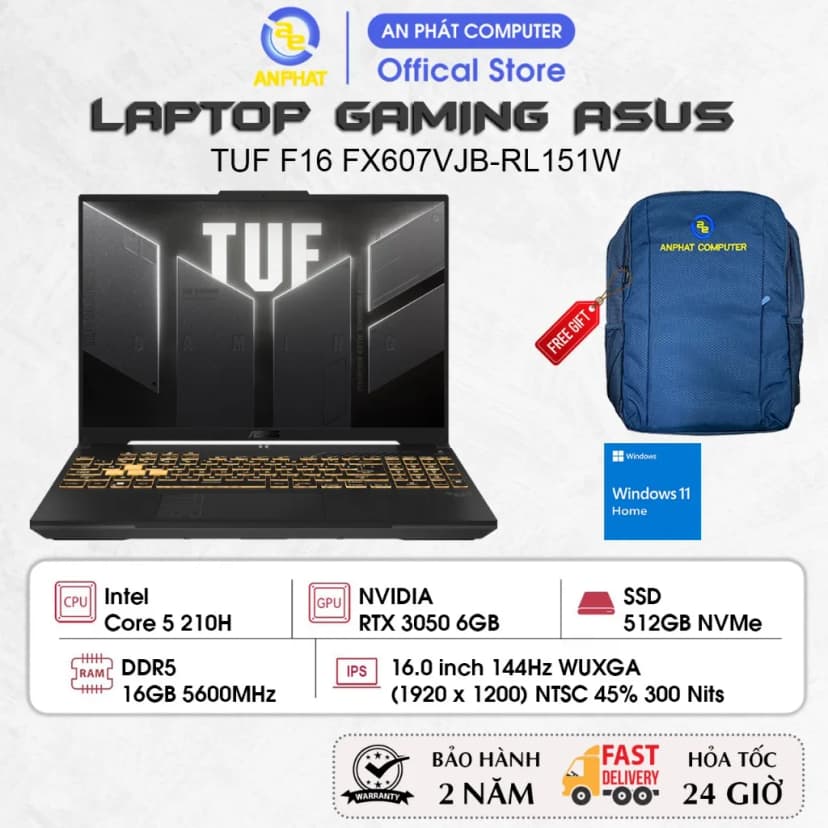 Laptop Asus TUF Gaming F16 FX607VJB - RL151W (Core 5 210H, 16GB, 512GB, RTX 3050 6GB, Full HD+, 144Hz, Win11) - Giá rẻ nhất hôm nay - Ảnh 10