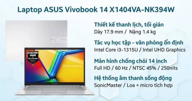 Laptop Asus Vivobook 14 X1404VA - EB155WS (Core 5 120U, 16GB, 512GB, Full HD, OfficeH24+365, Win11) - 16