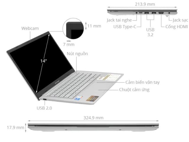 Laptop Asus Vivobook 14 X1404V - NK050W (i5 1335U, 16GB, 512GB, Full HD, Win11) - 5