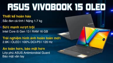 Laptop Asus Vivobook 15 OLED A1505VA - MA467W (i5 13500H, 16GB, 512GB, 2.8K OLED 120Hz, Win11)