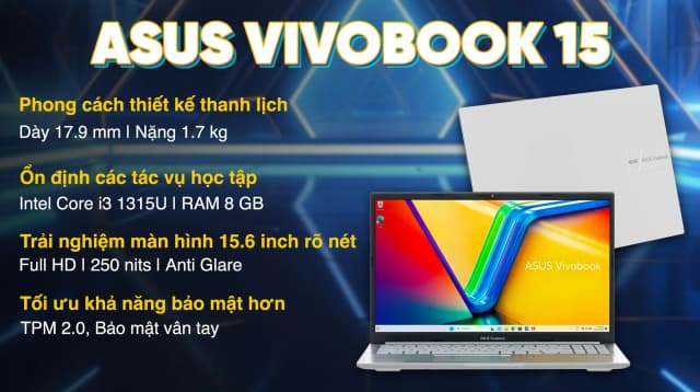 Laptop Asus Vivobook 15 X1504VA - BQ3394W (i3 1315U, 8GB, 512GB, Full HD, Win11) - 3