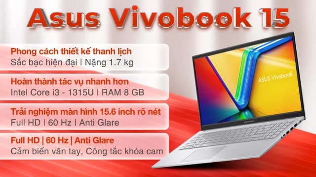 Laptop Asus Vivobook 15 X1504VA - NJ1634W (i3 1315U, 8GB, 512GB, Full HD, Win11) - 2