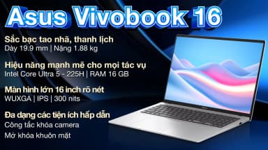 Laptop Asus Vivobook 16 A1607CA - MB038WS (Ultra 5 225H, 16GB, 512GB, WUXGA, OfficeH24+365, Win11) - 2