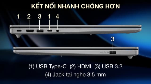Laptop Asus Vivobook 16 A1607CA - MB038WS (Ultra 5 225H, 16GB, 512GB, WUXGA, OfficeH24+365, Win11) - 12