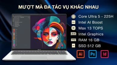 Laptop Asus Vivobook 16 A1607CA - MB038WS (Ultra 5 225H, 16GB, 512GB, WUXGA, OfficeH24+365, Win11) - 16