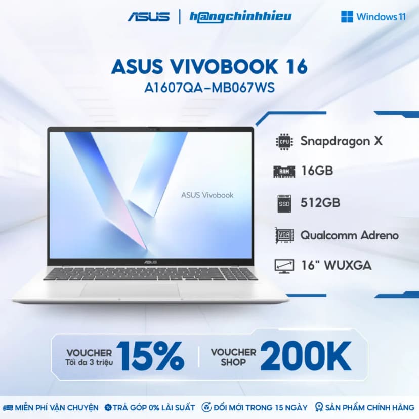 Laptop Asus Vivobook 16 A1607QA - MB067W (X1 26 100, 16GB, 512GB, WUXGA, Win11) - Giá rẻ nhất hôm nay - Ảnh 3