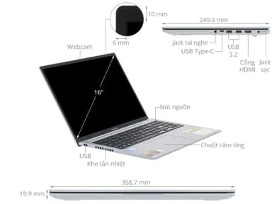 Laptop Asus Vivobook 16 X1605VA - MB1876WS (i5 13420H, 16GB, 512GB, WUXGA, OfficeH24+365, Win11) - 6