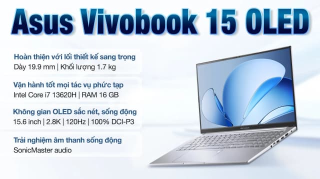 Laptop Asus Vivobook 15 OLED A1505VA - MA570WS (i7 13620H, 16GB, 512GB, 2.8K OLED 120Hz, OfficeH24+365, Win11) - 2