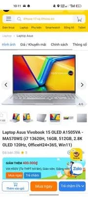 Laptop Asus Vivobook 15 OLED A1505VA - MA570WS (i7 13620H, 16GB, 512GB, 2.8K OLED 120Hz, OfficeH24+365, Win11) - 16