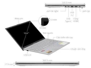 Laptop Asus Vivobook Go 15 E1504FA - NJ776W (R5 7520U, 16GB, 512GB, Full HD, Win11) - 14