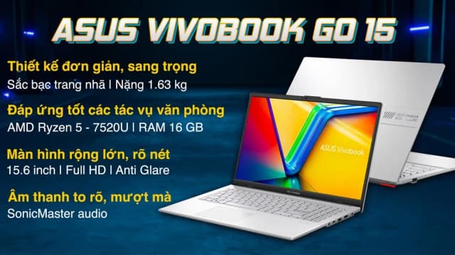 Laptop Asus Vivobook Go 15 E1504FA - NJ776W (R5 7520U, 16GB, 512GB, Full HD, Win11) - 3