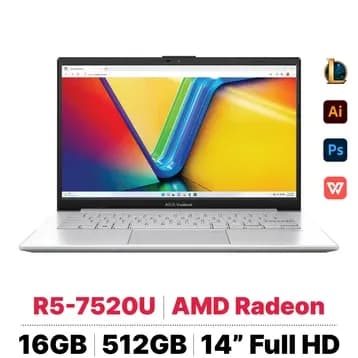 Laptop Asus Vivobook Go E1504FA - BQ1160W (R5 7520U, 16GB, 512GB, Full HD, Win11) - 13