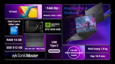 Laptop Asus Gaming Vivobook K3605ZC - RP629W (i5 12500H, 16GB, 512GB, RTX 3050 4GB, WUXGA 144Hz, Win11) - 3