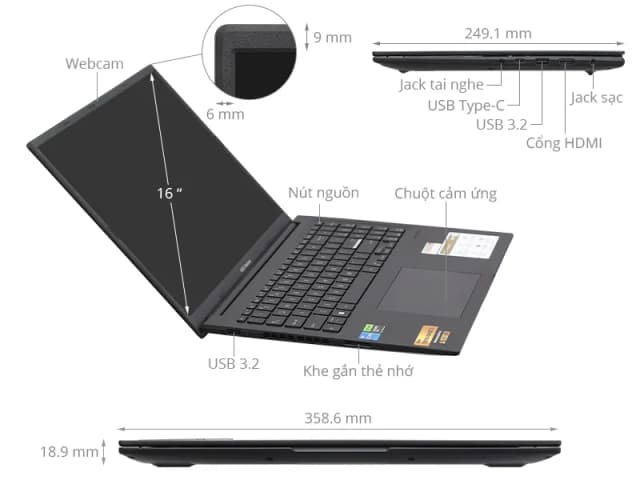 Laptop Asus Gaming Vivobook K3605ZF - RP745W (i5 12500H, 16GB, 512GB, RTX 2050 4GB, WUXGA 144Hz, Win11) - 7