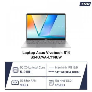 Laptop Asus Vivobook S14 S3407VA - LY146W (Core 5 210H, 16GB, 512GB, WUXGA, Win11) - 8