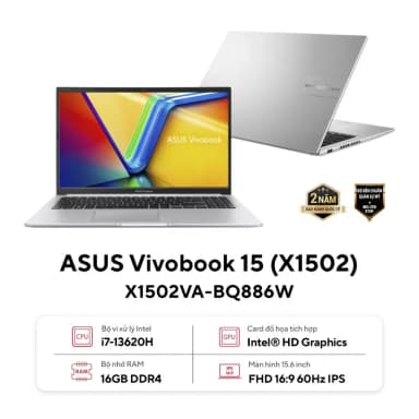 Laptop Asus Vivobook 15 X1502VA - BQ986WS (i7 13620H, 16GB, 512GB, Full HD, OfficeH24+365, Win11) - 15