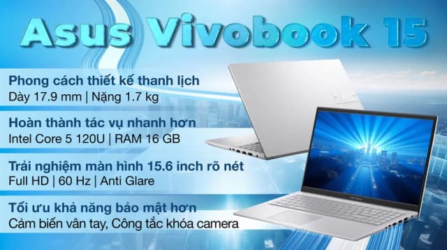 Laptop Asus Vivobook 15 X1504VA - BQ185WS (Core 5 120U, 16GB, 512GB, Full HD, OfficeH24+365, Win11) - 2