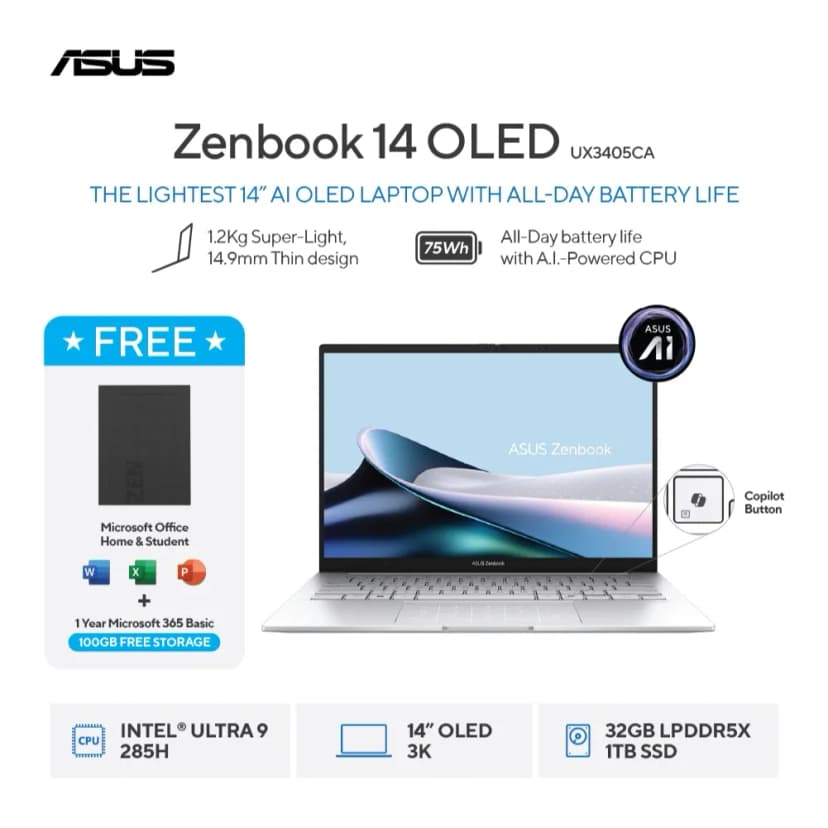 Laptop Asus Zenbook 14 UX3405CA - ST648W (Ultra 9 285H, 32GB, 1TB, 3K OLED 120Hz, Win11) - Giá rẻ nhất hôm nay - Ảnh 10