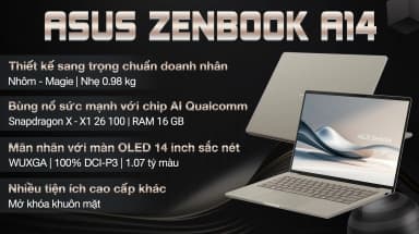 Laptop Asus Zenbook A14 UX3407QA - QD299WS (X1 26 100, 16GB/, 512GB, WUXGA OLED, OfficeH24+365, Win11) - 2