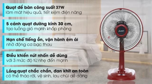 So sánh giá Quạt bàn Mitsubishi Electric 5 cánh D12-GA CY-RD 37W rẻ nhất? - Ảnh 4