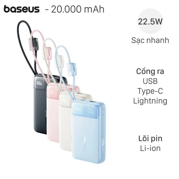 So sánh giá Pin sạc dự phòng 20000mAh Type C PD QC 3.0 22.5W Baseus EnerFill FC11 E0027S kèm Cáp Lightning và Type C rẻ nhất?