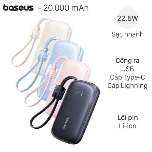 Pin sạc dự phòng 20000mAh Type C PD QC 3.0 22.5W Baseus Qpow 3 Ultra PPFLS-2022 kèm Cáp Lightning và Type C - Giá rẻ nhất hôm nay - Ảnh 4