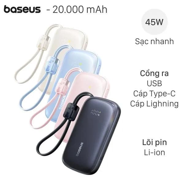 So sánh giá Pin sạc dự phòng 20000mAh Type C PD QC 3.0 45W Baseus Qpow 3 Ultra PPFLS-2045 kèm Cáp Lightning và Type C rẻ nhất? - Ảnh 2