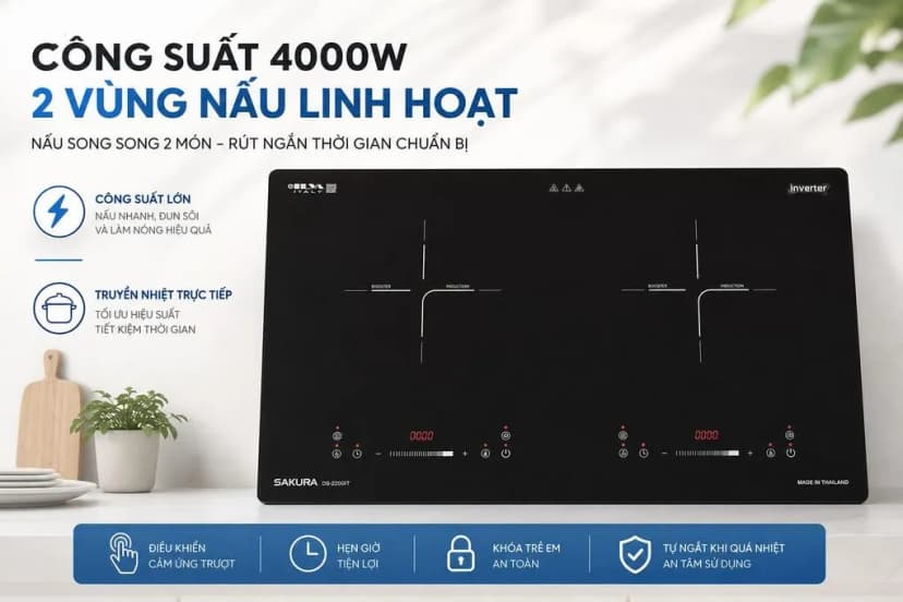 Bếp điện từ đôi Sakura DS-2200BT 4000W - Giá rẻ nhất hôm nay - Ảnh 2