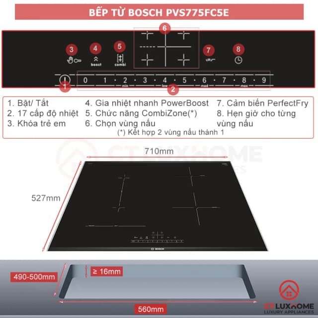 So sánh giá Bếp từ 4 vùng nấu âm Bosch PVS775FC5E 6900W rẻ nhất? - Ảnh 8