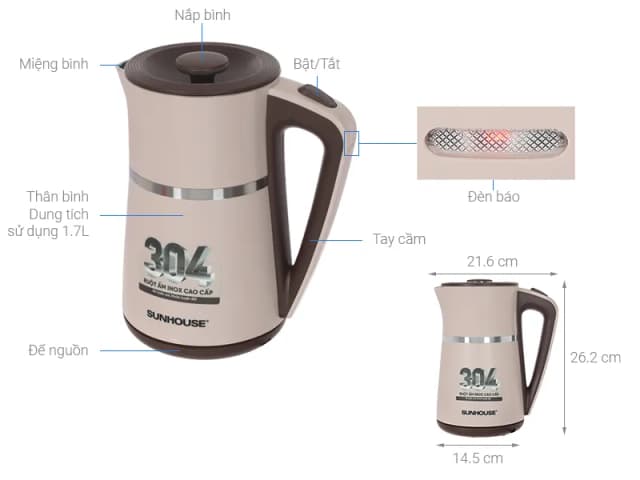 So sánh giá Bình đun siêu tốc Sunhouse 1.7 lít SHD1360 rẻ nhất? - Ảnh 6