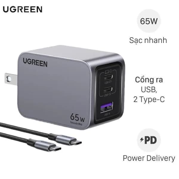 Bộ sạc nhanh 3 cổng USB Type-C QC4.0+ PD 65W Ugreen X755 25870 kèm Cáp Type C - Type C - Giá rẻ nhất hôm nay - Ảnh 1