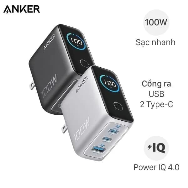 Bộ sạc nhanh 3 cổng USB Type C IQ4 GaN 100W Anker B121B kèm Cáp Type C - Type C - Giá rẻ nhất hôm nay - Ảnh 1