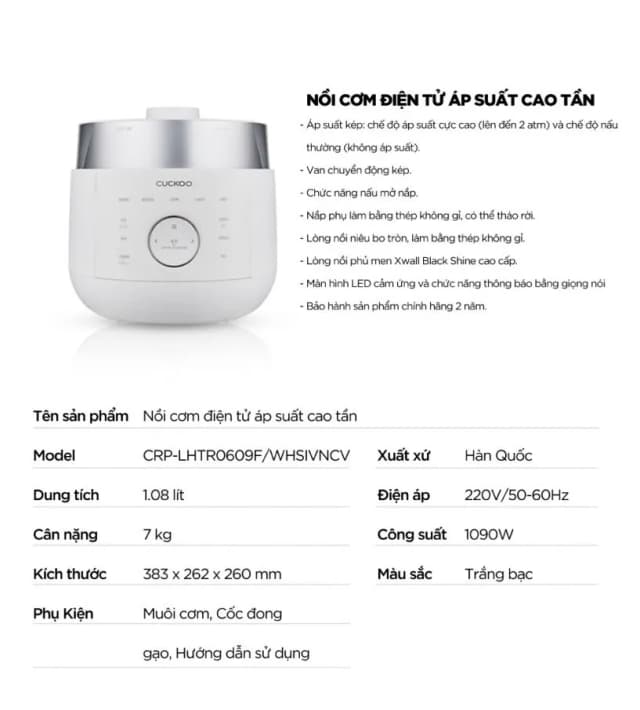So sánh giá Nồi cơm áp suất cao tần Cuckoo 1.08 lít CRP-LHTR0609F/WHSIVNCV rẻ nhất? - Ảnh 15