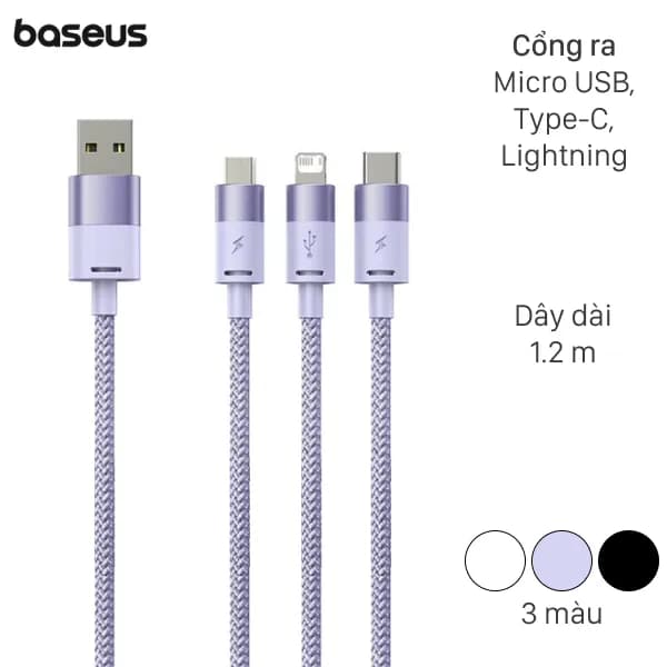 Cáp sạc và truyền dữ liệu 3 đầu USB-A - Type-C Lightning Micro USB 17.5W 1.2m Baseus StarSpeed CB000030 - Ảnh 3